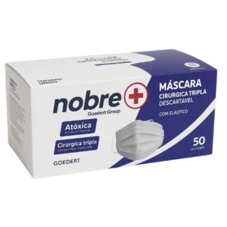 Máscara Descartável Tripla c/ Elástico Nobre Branca 50Und