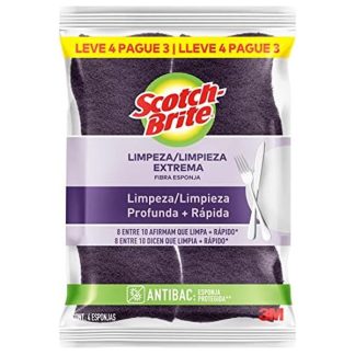 Esponja Dupla Face Scotch-Brite 3M Limpeza Extrema Roxa 4und